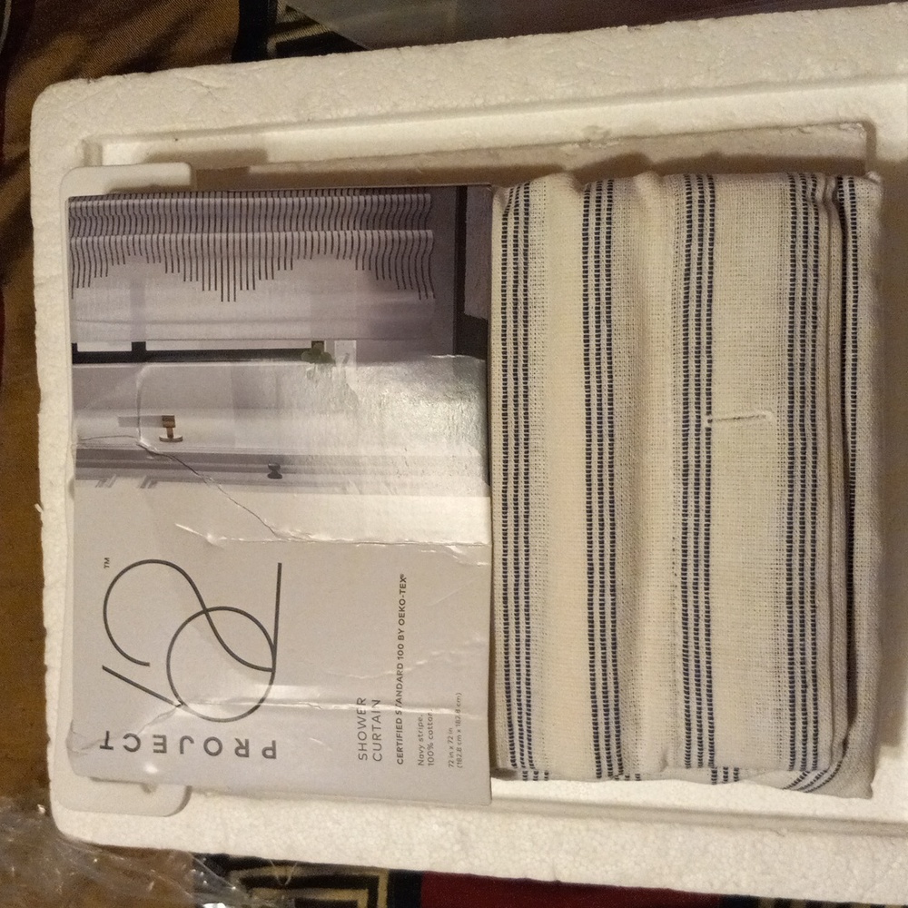 Project 62 shower curtain navy stripe 100% cotton 72x72 standard top